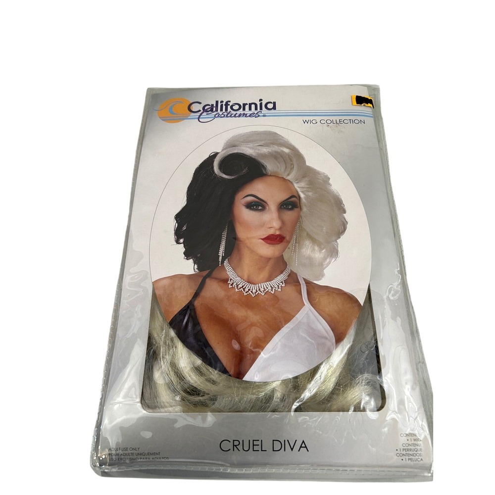California Costumes Halloween Cruel Diva Wig OS Black White Feather Boa Set